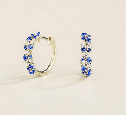 Blue Sapphire and Diamond hoop earring